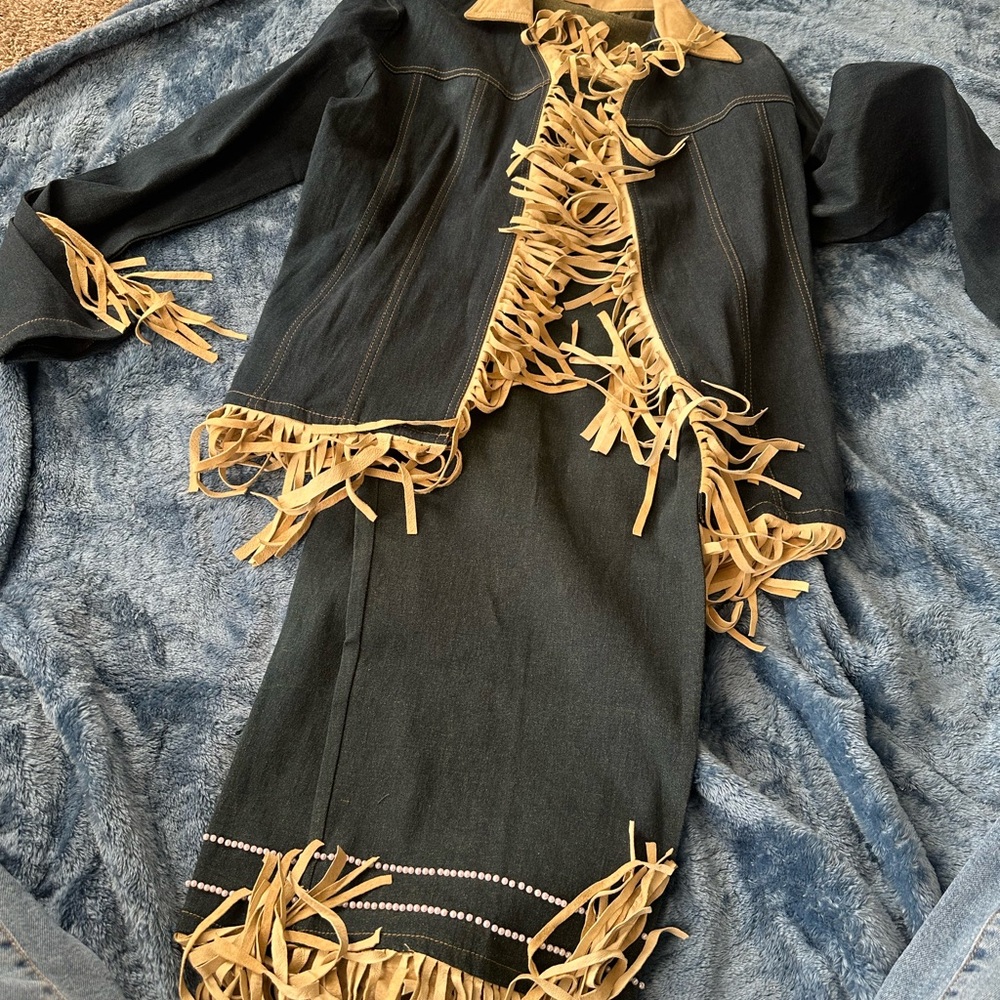 Vintage Fringe Jean Jacket and Pants